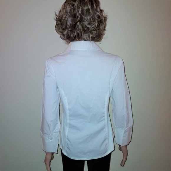 Zac & Rachel White Tuxedo Pleat Button Down Blouse Size S NWOT - Picture 3 of 3